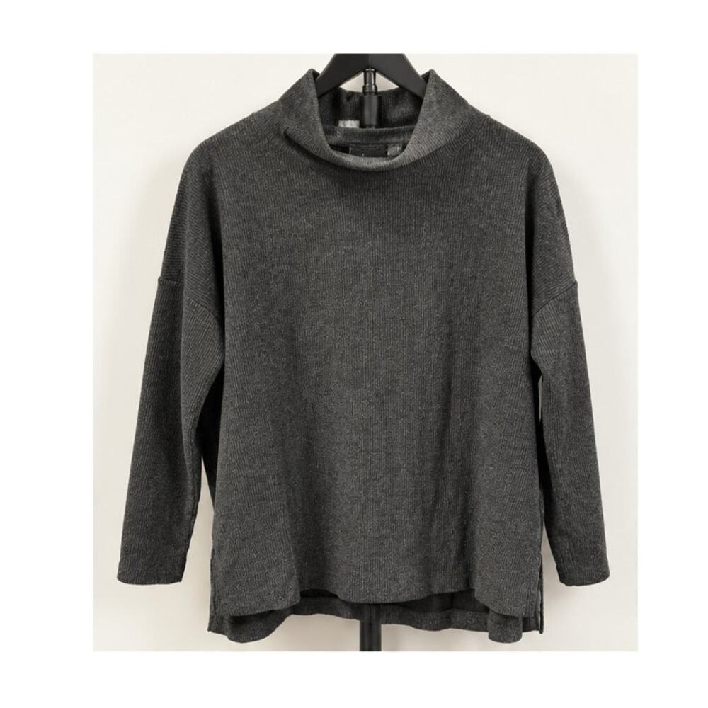 By Anthropologie Theresa Tunic Sweater Carbon Gray Ribbed Funnel Neck Size S